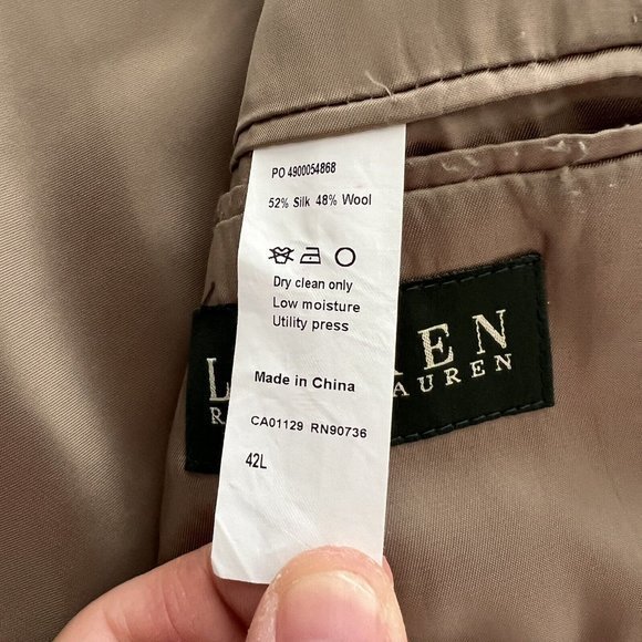 Lauren Ralph Lauren Men's 42L Beige Houndstooth Silk Wool Blend Blazer Jacket - Picture 4 of 5